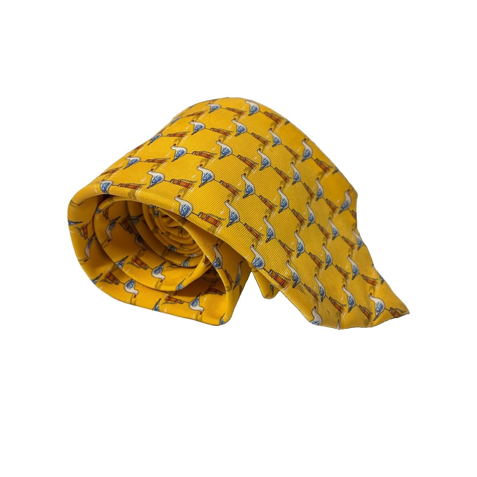 Polo Ralph Lauren Rare 100 Silk Yellow Seagull Tie Made In Italy